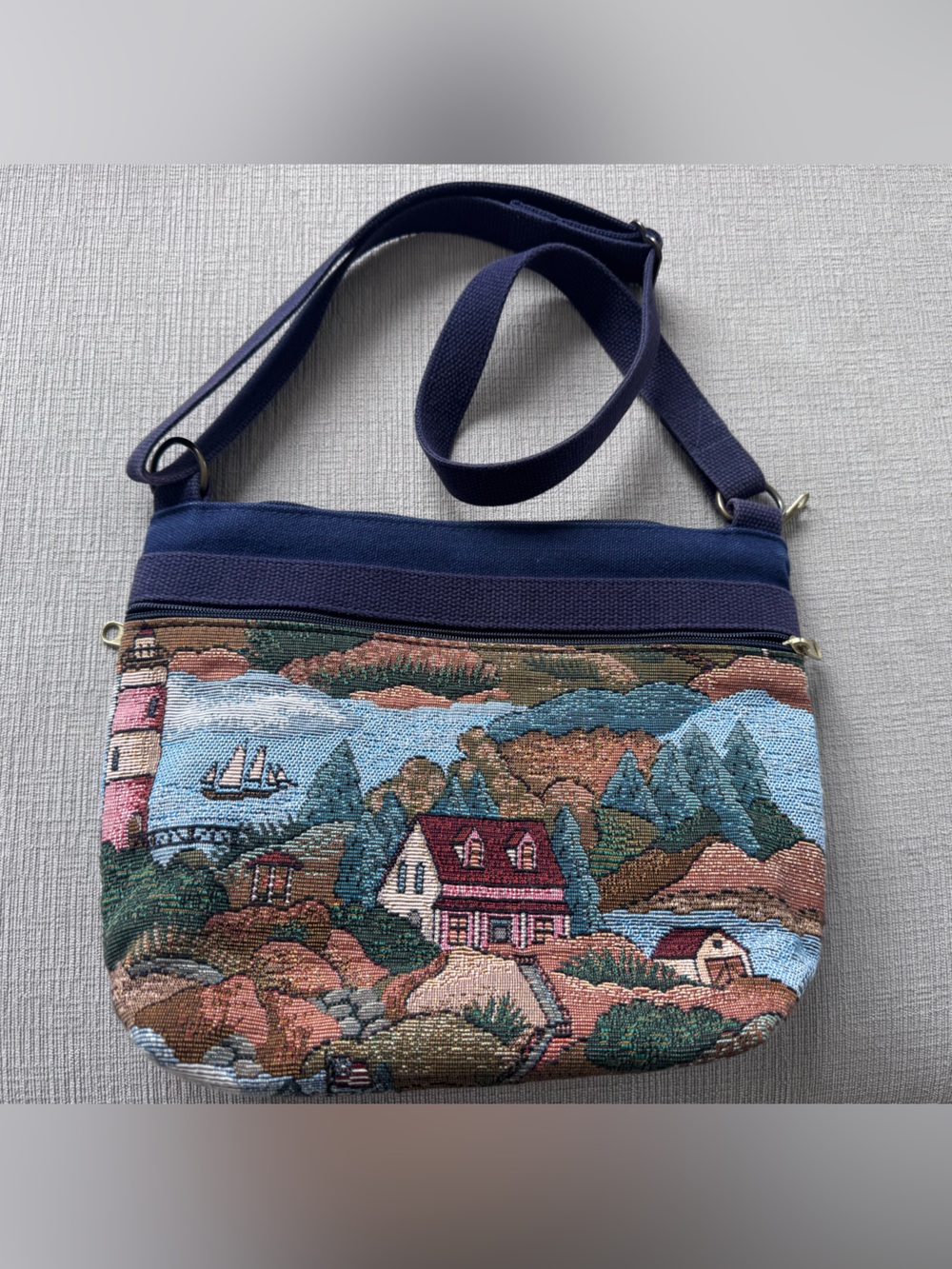 Vintage My Maine Bag Lighthouse Tapestry Crossbody Purse Coastal